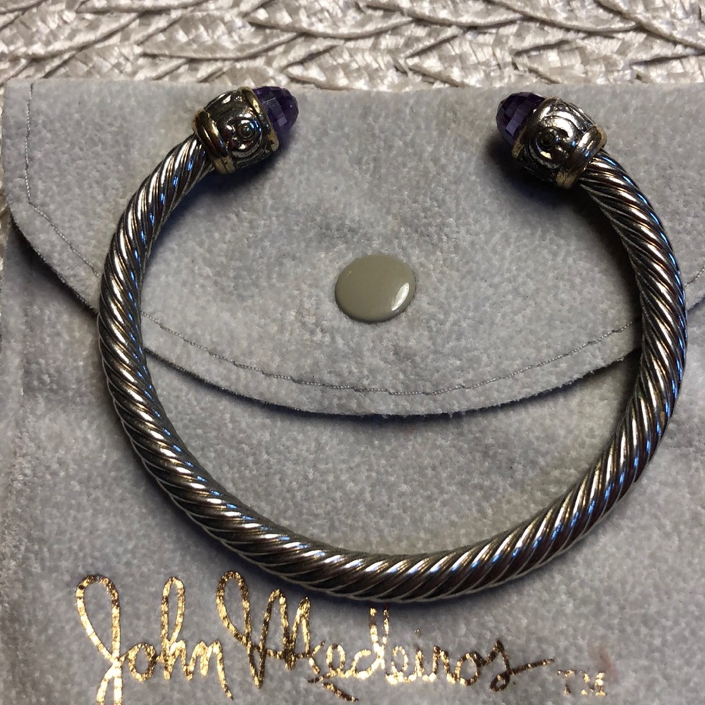 John Medeiros cuff bracelet with amethyst end cap